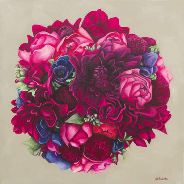 Kate’s Bridal Bouquet – original Kate's bridal bouquet painting - original acrylic by Erica Eriksdotter of Studio Eriksdotter. A unique way of preserving your wedding bouquet flowers.