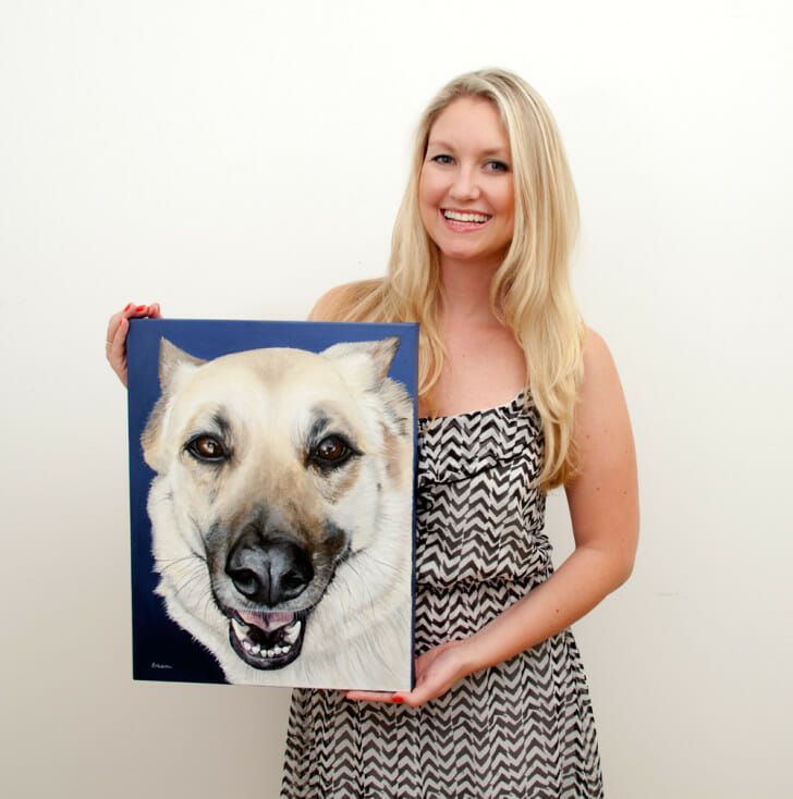 Erica Eriksdotter with the original painting Sasha's Portrait, size 14x18 inches.