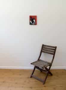 Lucy, the Boston Terrier – original pet portrait, with chair Pet portrait of a french bulldog by artist Erica Eriksdotter and a chair