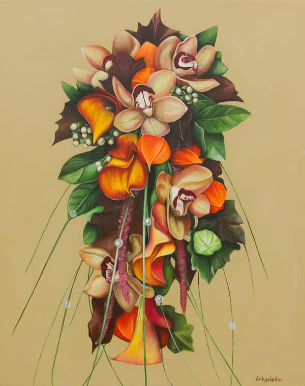 Denise's bridal bouquet painting - original acrylic by Erica Eriksdotter of Studio Eriksdotter. A unique way of preserving your wedding bouquet flowers.