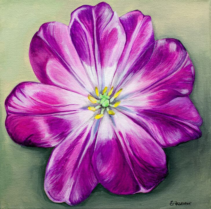 Unfolding Tulip - original painting - Spring Art Auction 2013.