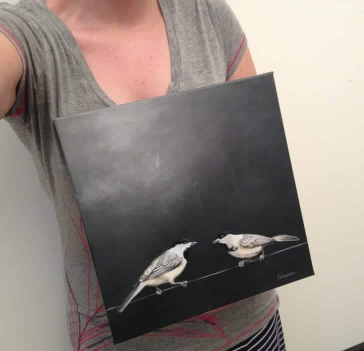 Erica with Two Birds on a Wire, original painting