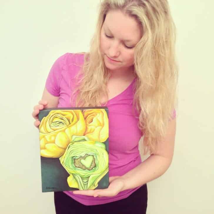 Erica and Yellow Ranunculus - original painting No 1, Spring Art Auction 2013