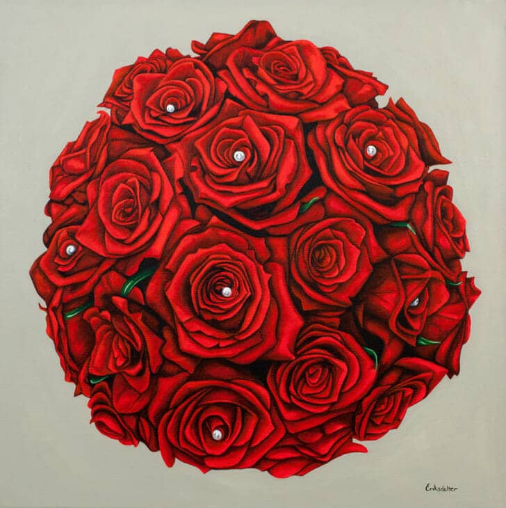 Linn’s Bridal Bouquet – original painting by Erica Eriksdotter Linn's bridal bouquet painting - original acrylic by Erica Eriksdotter of Studio Eriksdotter. A unique way of preserving your wedding bouquet flowers.