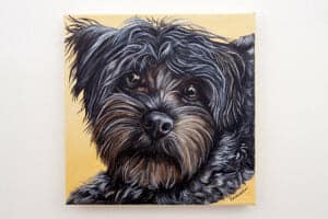 Jax’s Portrait – original acrylic painting by Erica Eriksdotter, front Pet portrait of a french bulldog by artist Erica Eriksdotter