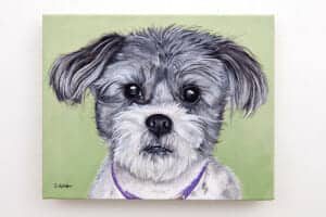 Gadget’s Portrait – original pet portrait painting by Erica Eriksdotter Pet portrait of a french bulldog by artist Erica Eriksdotter