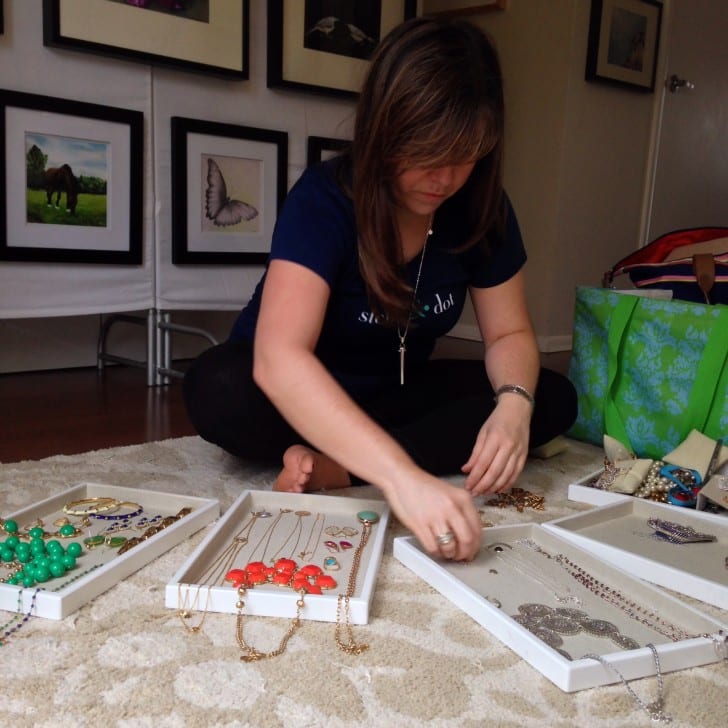 Lauren prepping her Stella & Dot jewelry