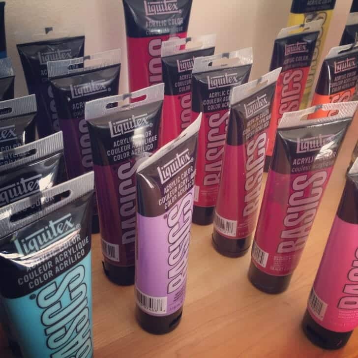 Setting up the paint tubes before Cocktails & Canvases, Nov. 4, 2013