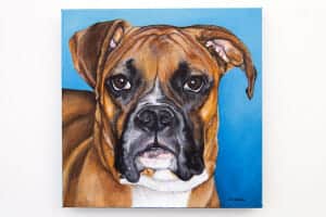 Original pet portrait of Berkley by Erica Eriksdotter, front Pet portrait of a french bulldog by artist Erica Eriksdotter
