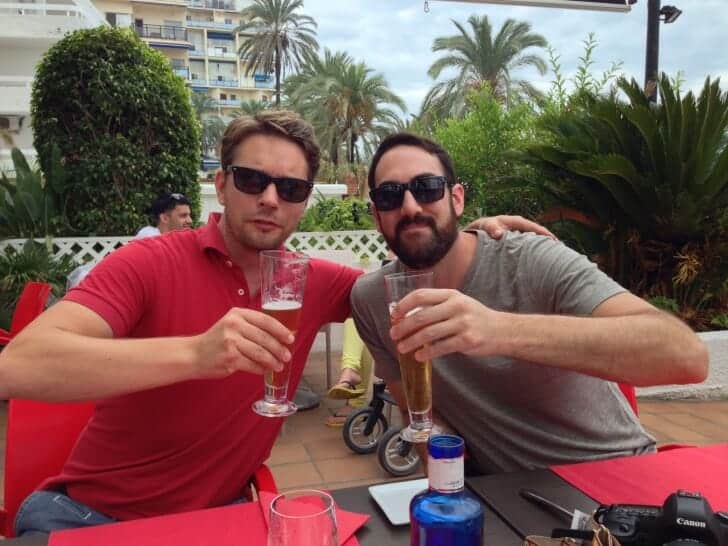 Mathias and Casey down by the water in Marbella, Spain