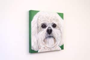 Boomer’s Portrait, original acrylic by Erica Eriksdotter, left Pet portrait of a french bulldog by artist Erica Eriksdotter