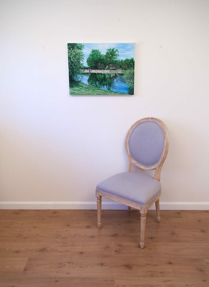 Evans Farm, original acrylic by Erica Eriksdotter, with chair