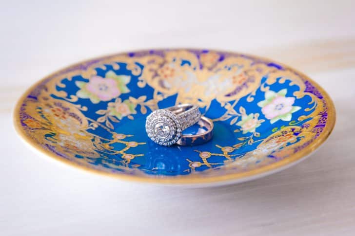 Erica Eriksdotter's wedding rings. Michael M. setting with custom made top and a 5mm rose gold, hammered, wedding band | StudioEriksdotter.com