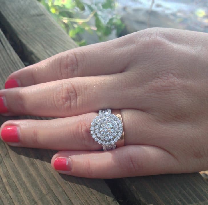 Erica Eriksdotter's wedding rings. Michael M. setting with custom made top and a 5mm rose gold, hammered, wedding band | StudioEriksdotter.com