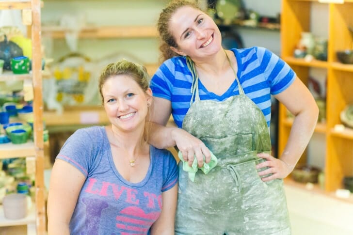 Erica Eriksdotter throwing pottery at LibertyTown in Fredericksburg
