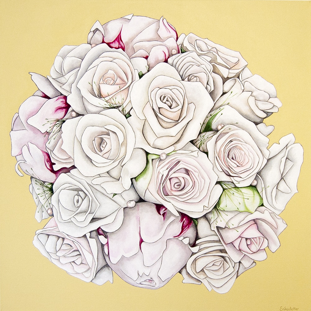 Mirja's bridal bouquet painting - original acrylic by Erica Eriksdotter of Studio Eriksdotter. A unique way of preserving your wedding bouquet flowers.