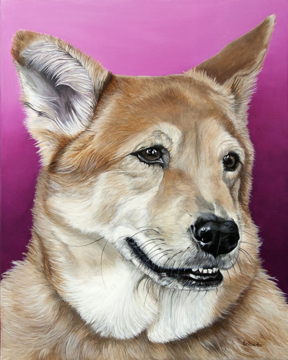 IMG_0352-closeup-1000 Custom dog portrait of a german sheperd and chow mix dog by fine arts painter Erica Eriksdotter