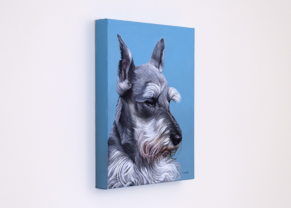 Custom dog portrait of a schnauzer dog by fine arts painter Erica Eriksdotter