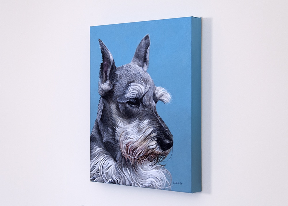 Custom dog portrait of a schnauzer dog by fine arts painter Erica Eriksdotter
