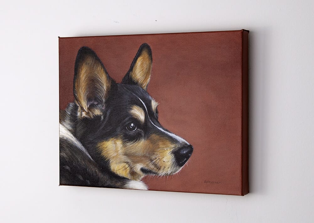 Custom dog portrait of a welsh corgi by artist Erica Eriksdotter