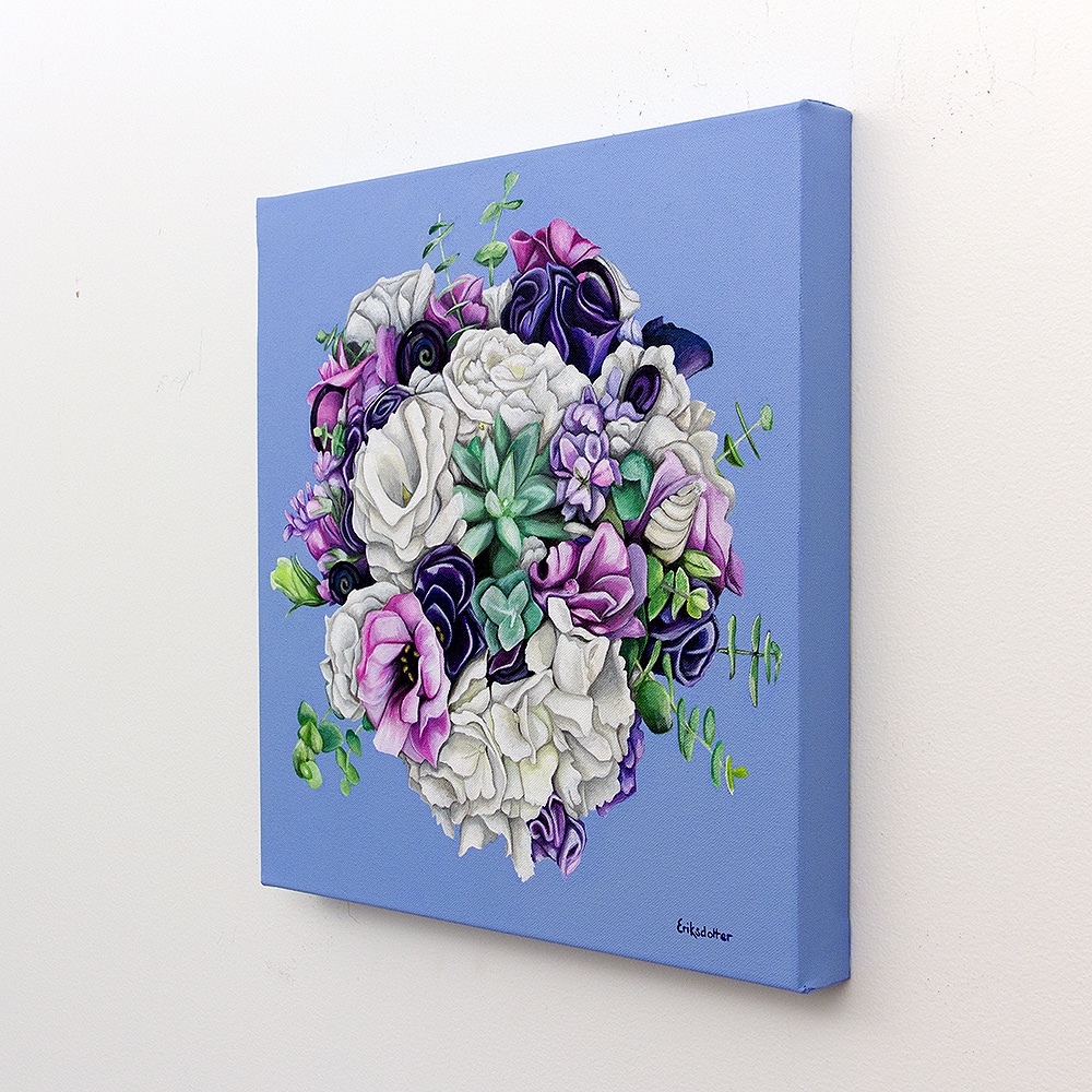 Leigh's bridal bouquet painting - original acrylic by Erica Eriksdotter of Studio Eriksdotter. A unique way of preserving your wedding bouquet flowers.