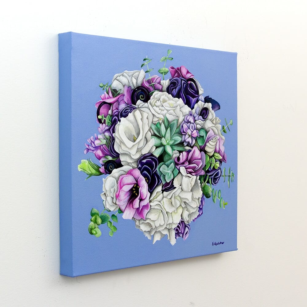 Leigh's bridal bouquet painting - original acrylic by Erica Eriksdotter of Studio Eriksdotter. A unique way of preserving your wedding bouquet flowers.