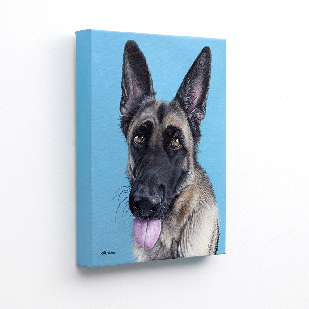 Custom dog portrait of a german shepherd by fine arts painter Erica Eriksdotter, left