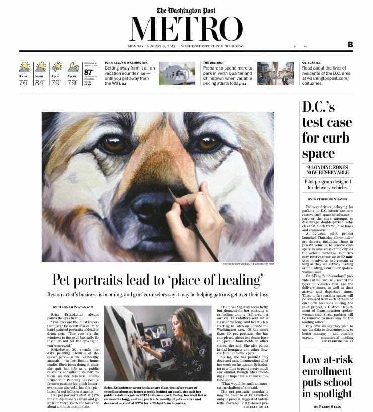 Washington Post Metro section cover of Erica Eriksdotter feature