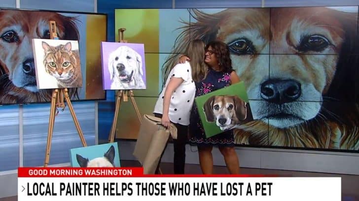 Erica Eriksdotter and her custom pet portrait paintings are live on ABC7 Washington DC