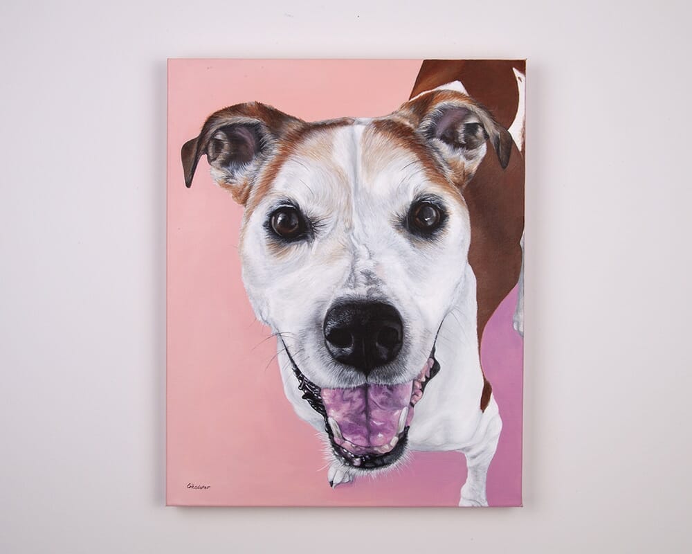 Custom dog portrait of a pitbull boxer and hound mix by artist Erica Eriksdotter