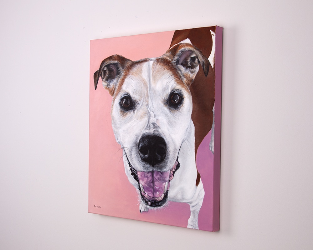 Custom dog portrait of a pitbull boxer and hound mix by artist Erica Eriksdotter