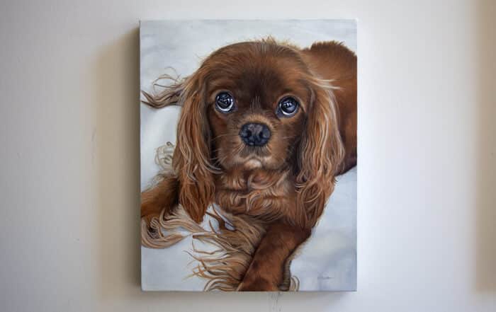 Heirloom pet portrait of Rusty by luxury pet portrait artist Erica Eriksdotter.